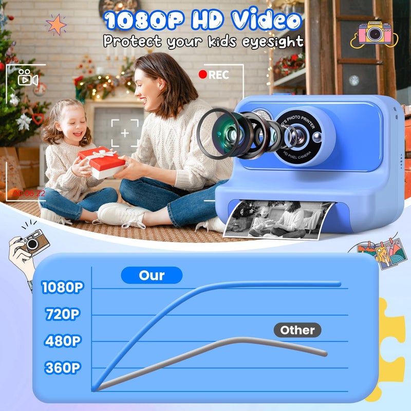 Gofunly Kids Camera Instant Print, Christmas Birthday Gifts for Girls and Boys, Kids Camera with 32GB Card, Toddler Toy Camera for 3-12 Years Old, Blue - Image 3